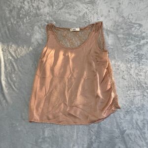 ISSI Shirt Womens Small S Beige Sheer Floral Lace Back Cropped Tank Top Nylon‎